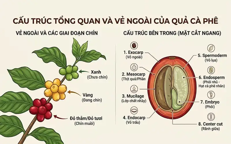 Cấu trúc quả cà phê chín mọng